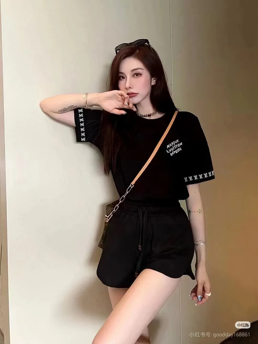 Louis Vuitton/Louis Vuitton cuff logo small letters jacquard knitted short sleeves